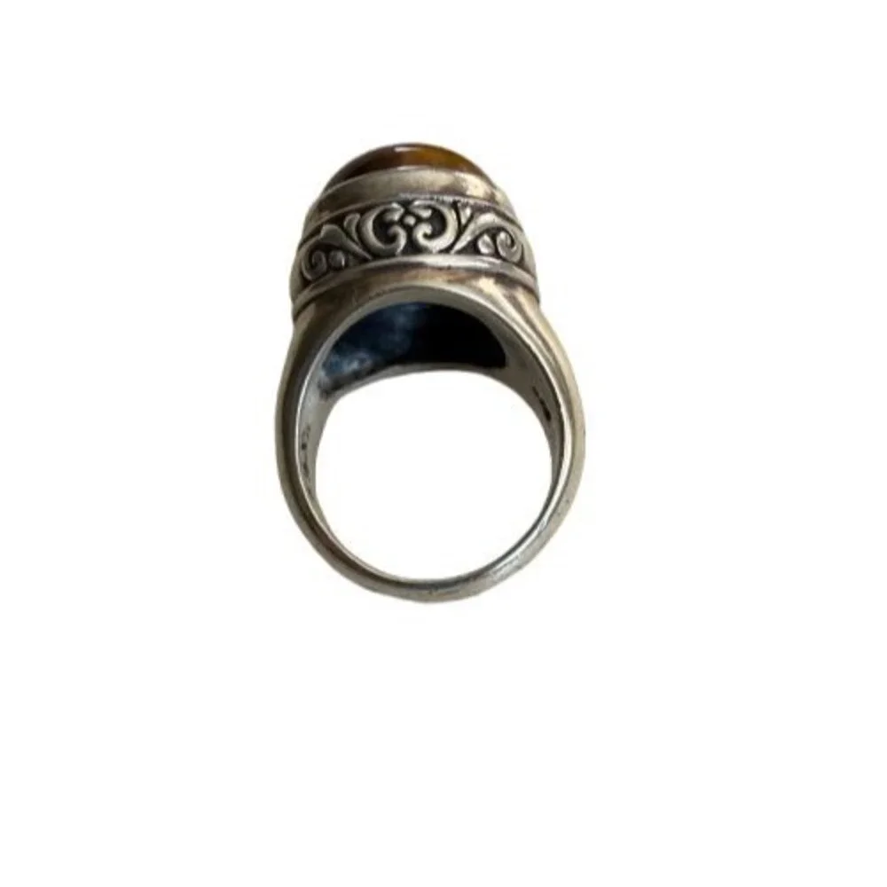 New EXEX by Claudia Agudelo Tigers Eye Sterling Silver Dome Ring Sz 8.75